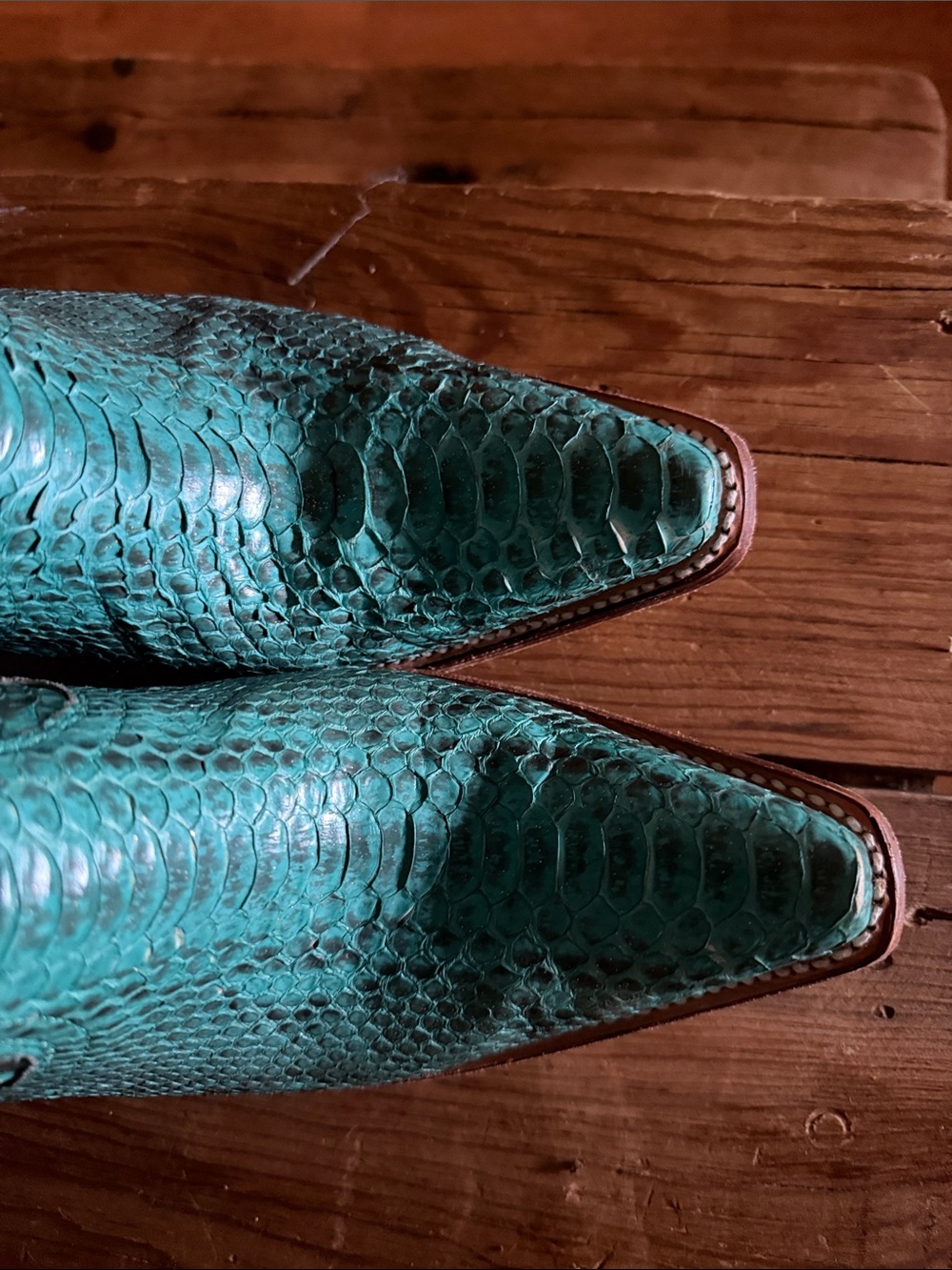 Corral Turquoise Snakeskin Western Heel Boots - Picture 6 of 7